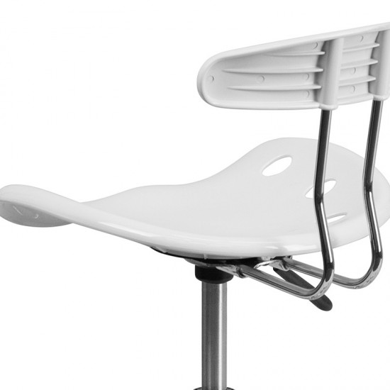 Vibrant White and Chrome Swivel Task Office Chair with Tractor Seat