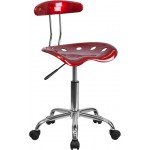 Vibrant Wine Red and Chrome Swivel Task Office Chair with Tractor Seat