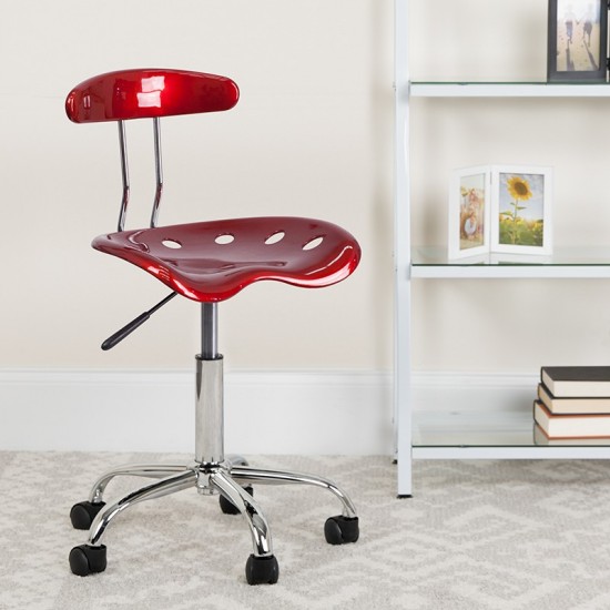 Vibrant Wine Red and Chrome Swivel Task Office Chair with Tractor Seat