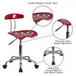 Vibrant Wine Red and Chrome Swivel Task Office Chair with Tractor Seat