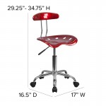 Vibrant Wine Red and Chrome Swivel Task Office Chair with Tractor Seat