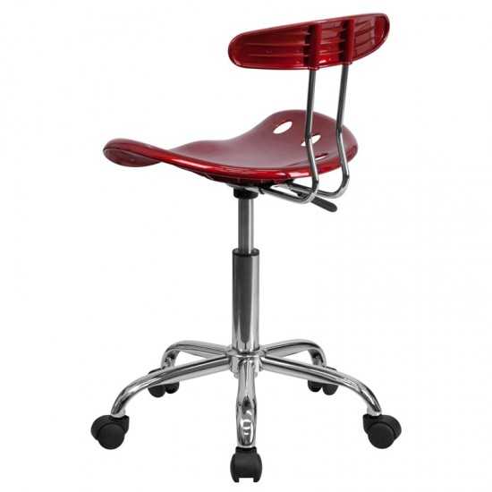 Vibrant Wine Red and Chrome Swivel Task Office Chair with Tractor Seat