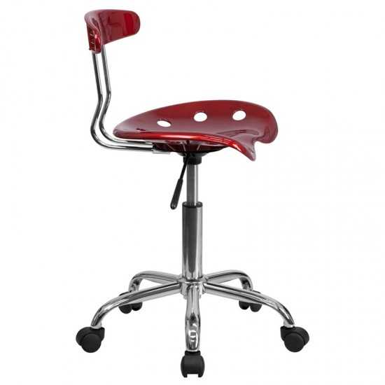 Vibrant Wine Red and Chrome Swivel Task Office Chair with Tractor Seat