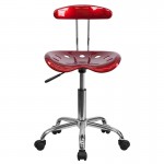 Vibrant Wine Red and Chrome Swivel Task Office Chair with Tractor Seat