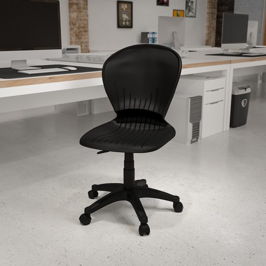 Mid-Back Black Plastic Swivel Task Office Chair