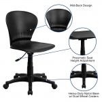 Mid-Back Black Plastic Swivel Task Office Chair