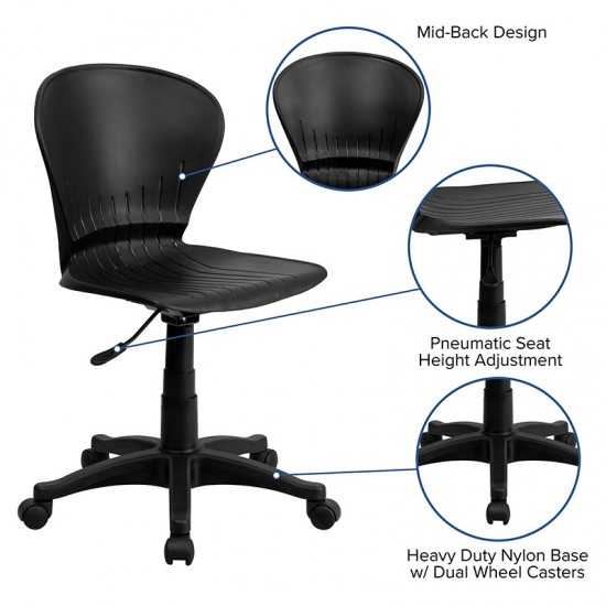 Mid-Back Black Plastic Swivel Task Office Chair