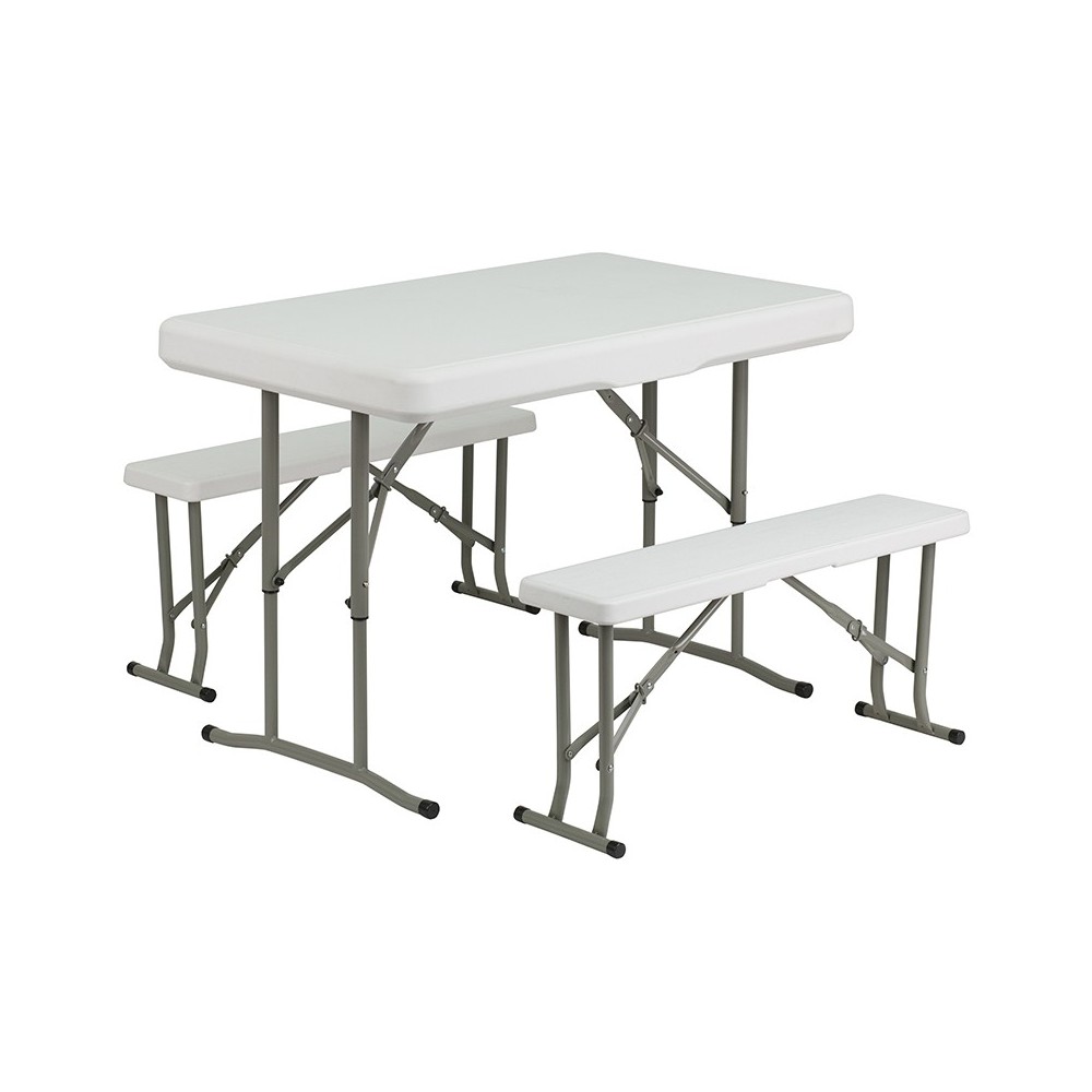 3 Piece Portable Plastic Folding Bench and Table Set