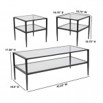 Newport Collection 3 Piece Coffee and End Table Set with Glass Tops and Black Metal Frames