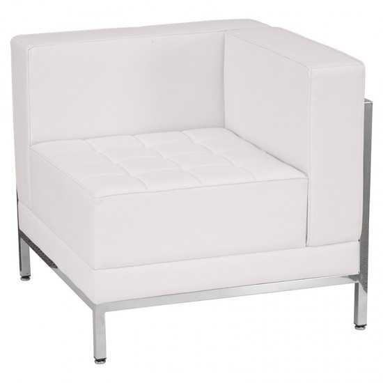 Contemporary Melrose White LeatherSoft Right Corner Chair with Encasing Frame