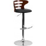 Walnut Bentwood Adjustable Height Barstool with Three Slot Cutout Back and Black Vinyl Seat