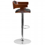 Walnut Bentwood Adjustable Height Barstool with Wrap Style Arms and Black Vinyl Seat