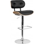 Beech Bentwood Adjustable Height Barstool with Button Tufted Black Vinyl Seat