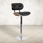 Beech Bentwood Adjustable Height Barstool with Button Tufted Black Vinyl Seat