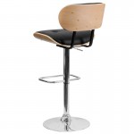 Beech Bentwood Adjustable Height Barstool with Button Tufted Black Vinyl Seat