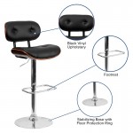 Walnut Bentwood Adjustable Height Barstool with Button Tufted Black Vinyl Seat