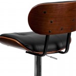 Walnut Bentwood Adjustable Height Barstool with Button Tufted Black Vinyl Seat