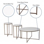Hampstead Collection 3 Piece Coffee and End Table Set in White with Matte Gold Frames