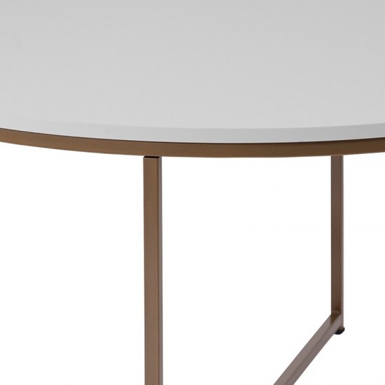 Hampstead Collection 3 Piece Coffee and End Table Set in White with Matte Gold Frames
