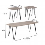 Oak Park Collection 3 Piece Coffee and End Table Set in Driftwood Wood Grain Finish and Black Metal Legs