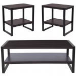 Thompson Collection 3 Piece Coffee and End Table Set with Raised Shelves in Charcoal Wood Grain Finish