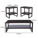 Thompson Collection 3 Piece Coffee and End Table Set with Raised Shelves in Charcoal Wood Grain Finish