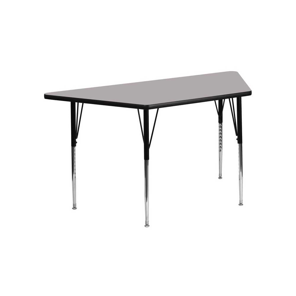 22.5''W x 45''L Trapezoid Grey HP Laminate Activity Table - Standard Height Adjustable Legs