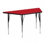 22.5''W x 45''L Trapezoid Red HP Laminate Activity Table - Standard Height Adjustable Legs