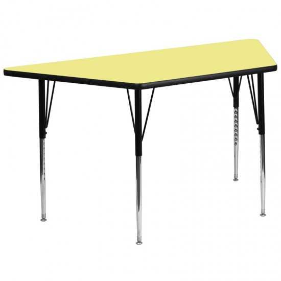 29''W x 57''L Trapezoid Yellow Thermal Laminate Activity Table - Standard Height Adjustable Legs