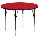 48'' Round Red HP Laminate Activity Table - Standard Height Adjustable Legs