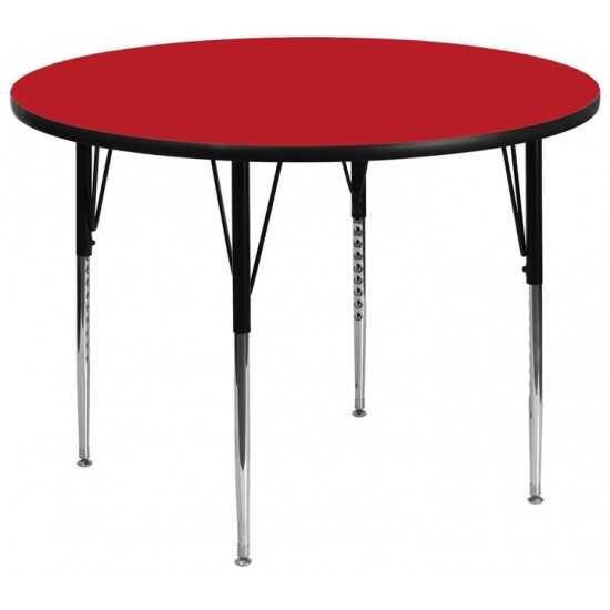 48'' Round Red HP Laminate Activity Table - Standard Height Adjustable Legs