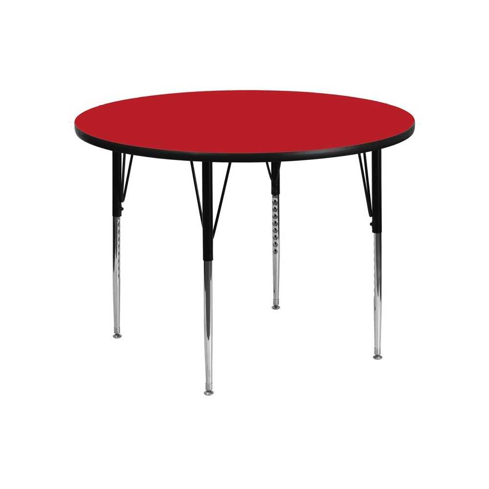 48'' Round Red HP Laminate Activity Table - Standard Height Adjustable Legs