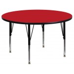 48'' Round Red HP Laminate Activity Table - Height Adjustable Short Legs