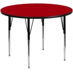 48'' Round Red Thermal Laminate Activity Table - Standard Height Adjustable Legs