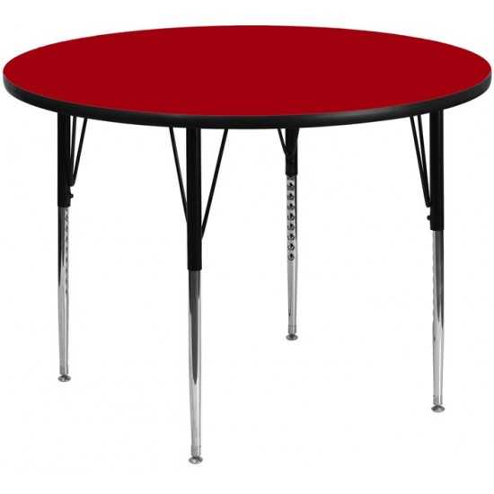 48'' Round Red Thermal Laminate Activity Table - Standard Height Adjustable Legs