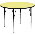 48'' Round Yellow Thermal Laminate Activity Table - Standard Height Adjustable Legs