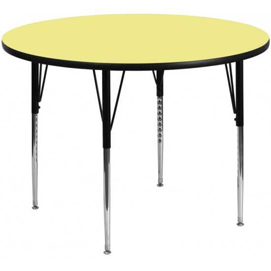 48'' Round Yellow Thermal Laminate Activity Table - Standard Height Adjustable Legs