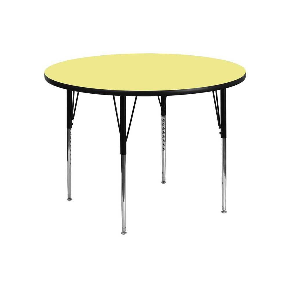 48'' Round Yellow Thermal Laminate Activity Table - Standard Height Adjustable Legs