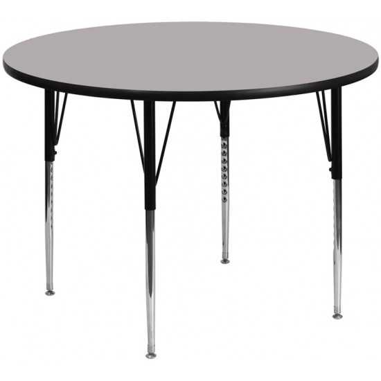 60'' Round Grey Thermal Laminate Activity Table - Standard Height Adjustable Legs