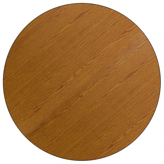 60'' Round Oak Thermal Laminate Activity Table - Standard Height Adjustable Legs