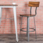 Flint Series Rustic Walnut Restaurant Barstool with Wood Seat & Back and Gray Powder Coat Frame