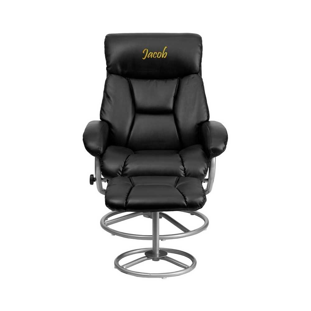 Personalized Contemporary Multi-Position Recliner and Ottoman with Metal Base in Black LeatherSoft Personalized Contemporary Multi-Position Recliner and Ottoman with Metal Base in Black LeatherSoft