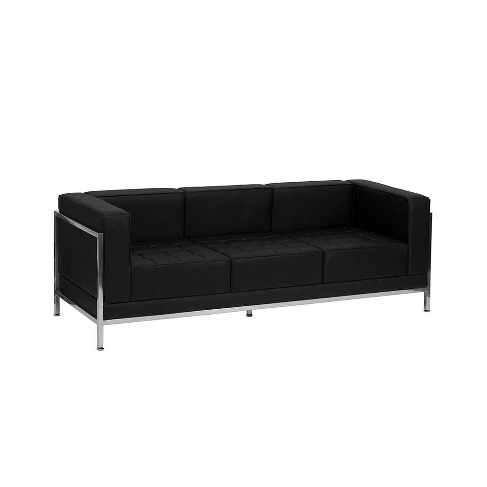 Contemporary Black LeatherSoft Sofa with Encasing Frame