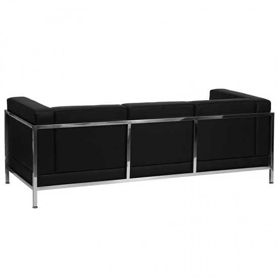 Contemporary Black LeatherSoft Sofa with Encasing Frame