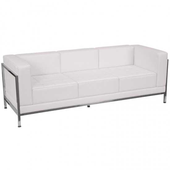 Contemporary Melrose White LeatherSoft Sofa with Encasing Frame