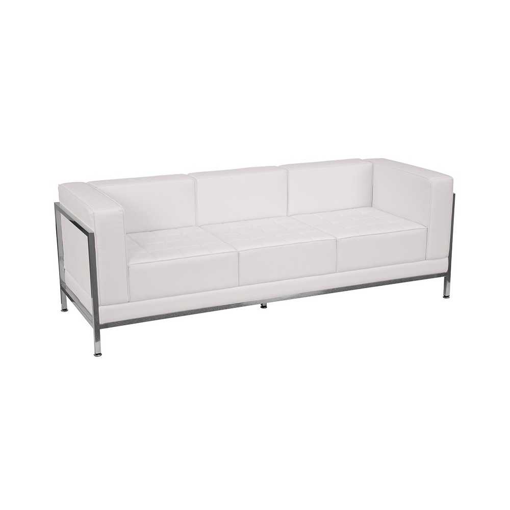 Contemporary Melrose White LeatherSoft Sofa with Encasing Frame