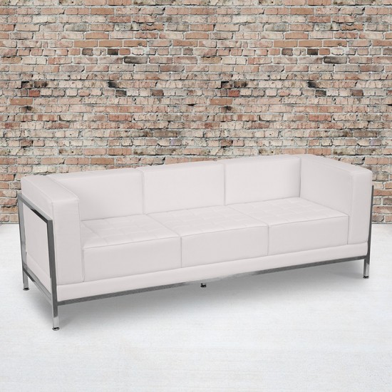 Contemporary Melrose White LeatherSoft Sofa with Encasing Frame