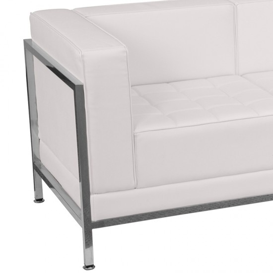 Contemporary Melrose White LeatherSoft Sofa with Encasing Frame