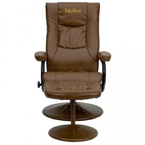 Personalized Contemporary Multi-Position Recliner and Ottoman with Wrapped Base in Palimino LeatherSoft