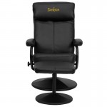 Personalized Contemporary Multi-Position Headrest Recliner and Ottoman with Wrapped Base in Black LeatherSoft